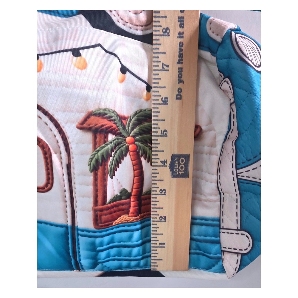 Quilted Beach Camper Duffel Bag Blue White Tropical Surfboard VW Bus Travel Tote - Picture 4 of 5